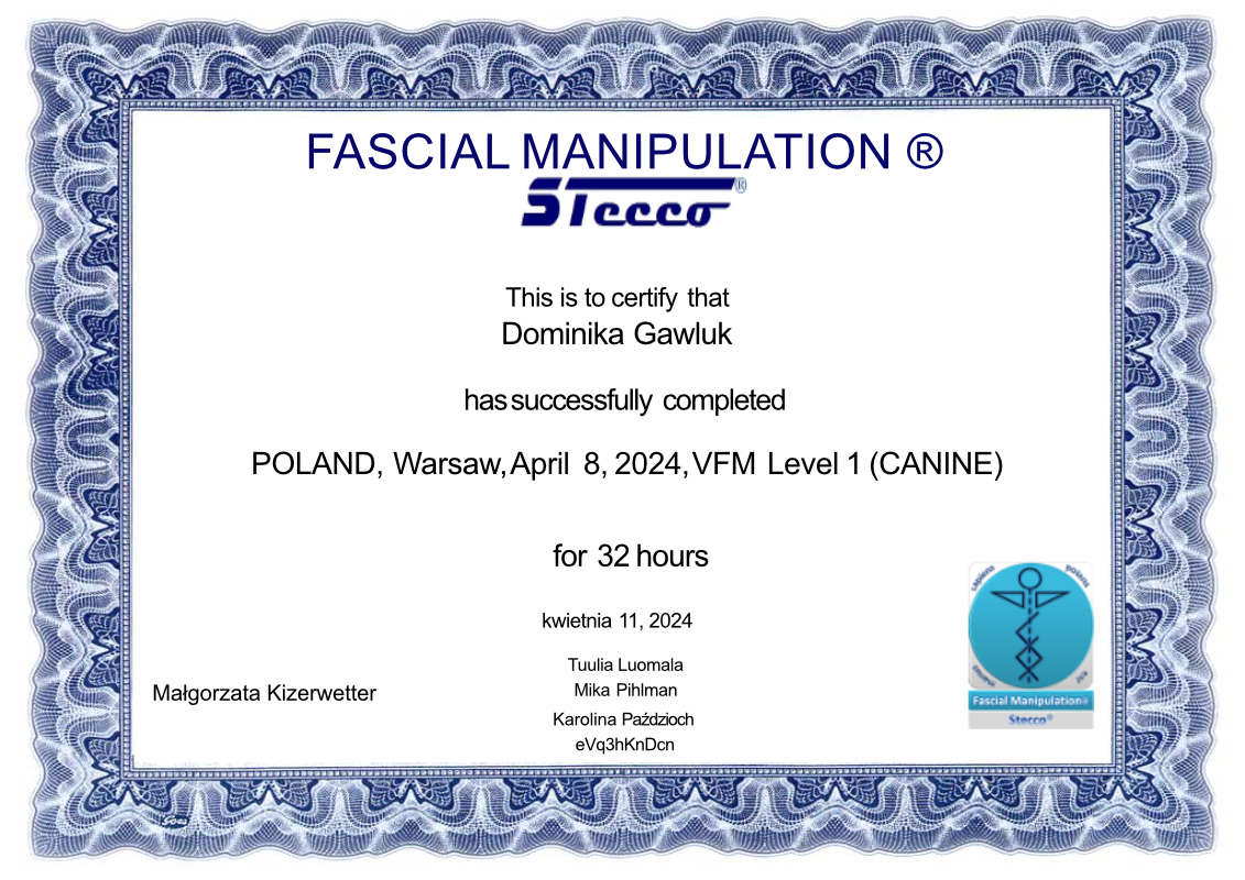 Certyfikat Manipulacja powięziowa metoda Stecco