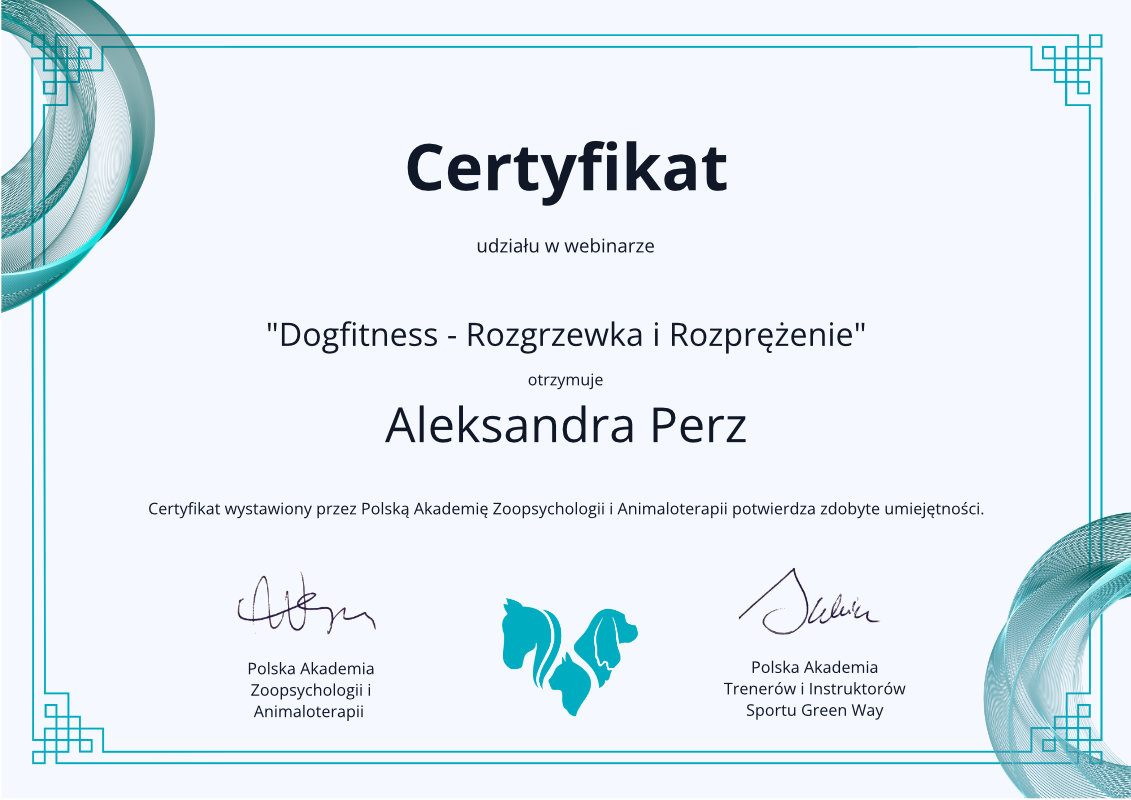 Certyfikat: Dogfitness - rozgrzewka i rozprezenie